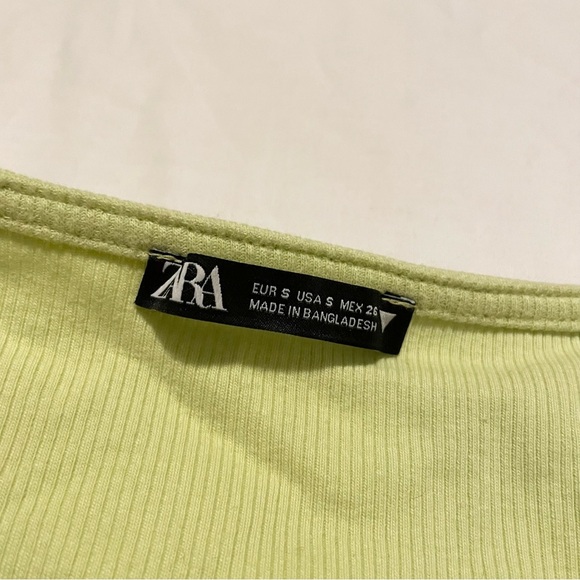 Zara Drawstring Scrunched V-Neck Cropped Ribbed T-Shirt Small - Picture 3 of 16